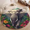 Elephant in Jungle Round Flannel Rug Printed Animal Art Floor Mat for Living Room Bedroom Kids Play Area Soft Non Slip Home