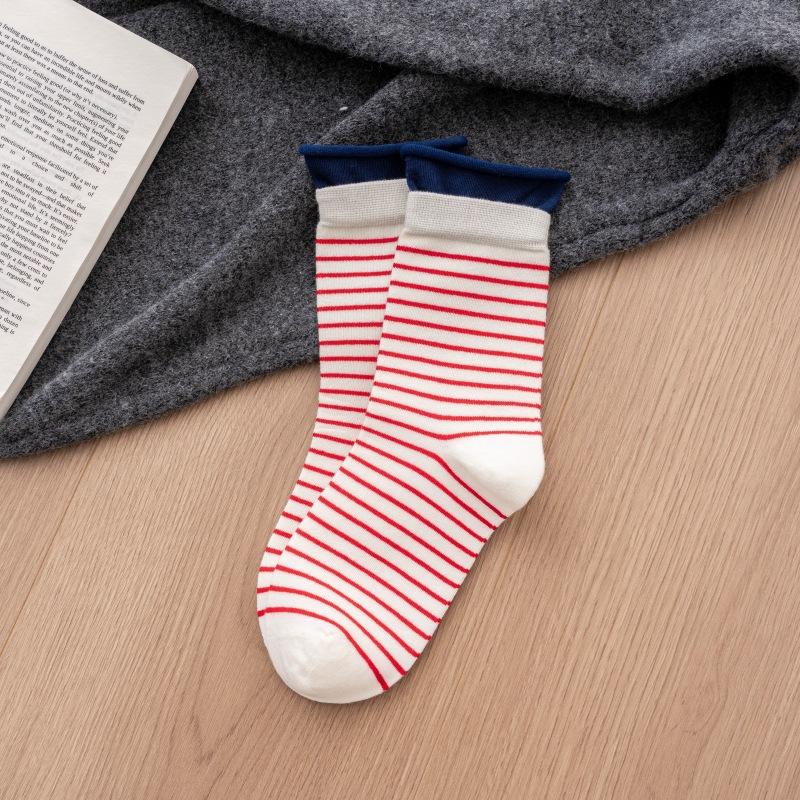 Women's New Autumn Trend Stripe Color Clash Double Rotors Breathable Boneless Tube Stack Socks