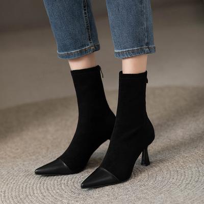Suede Pointed Toe Women Chelsea Boots Ankle High Heels Designer Shoes Winter New Fashion Trend 2024 Walking Goth Mujer Zapatos