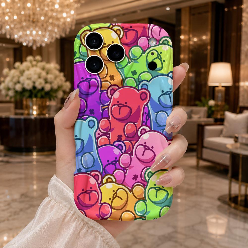Colorful Teddy Bear Pattern Phone Case Rainbow Cute Cartoon Art Hard Cover for iPhone Shockproof Protection Birthday Christmas Halloween Holiday Gift