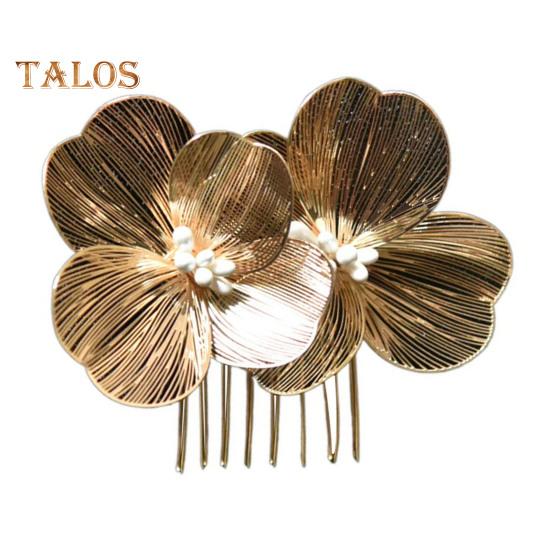 

Свадебная расческа в корейском стиле с цветочным декором, противоскользящая заколка для волос, свадебные головные уборы в стиле ретро, ​​аксессуары для волос золотистый