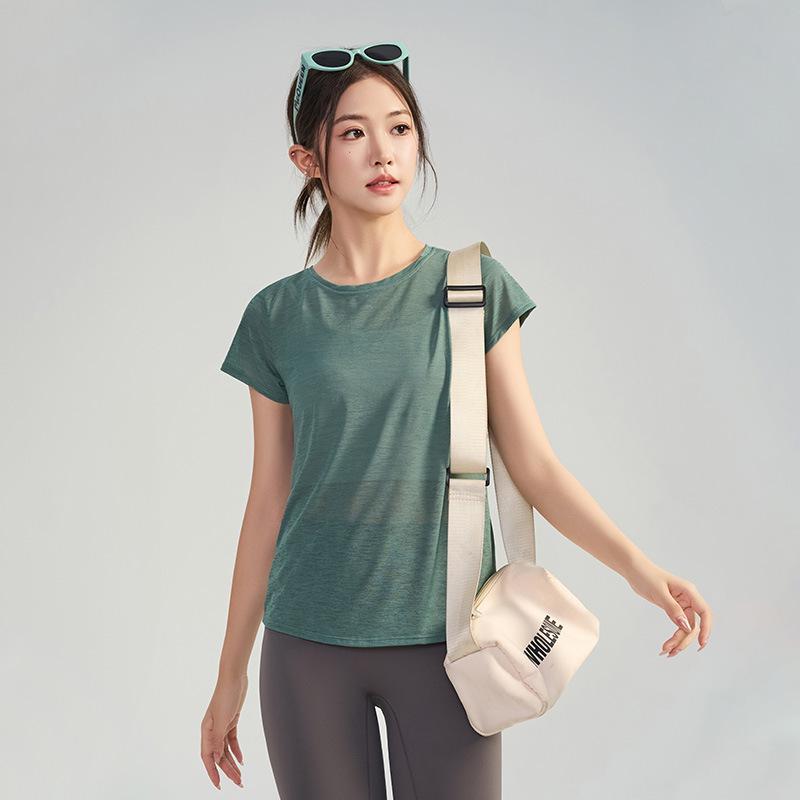 Women s Backless Short Sleeve Yoga Top - Loose, Slimming Fitness Wear with Cut-out Design for Pilates Small лес зеленый
