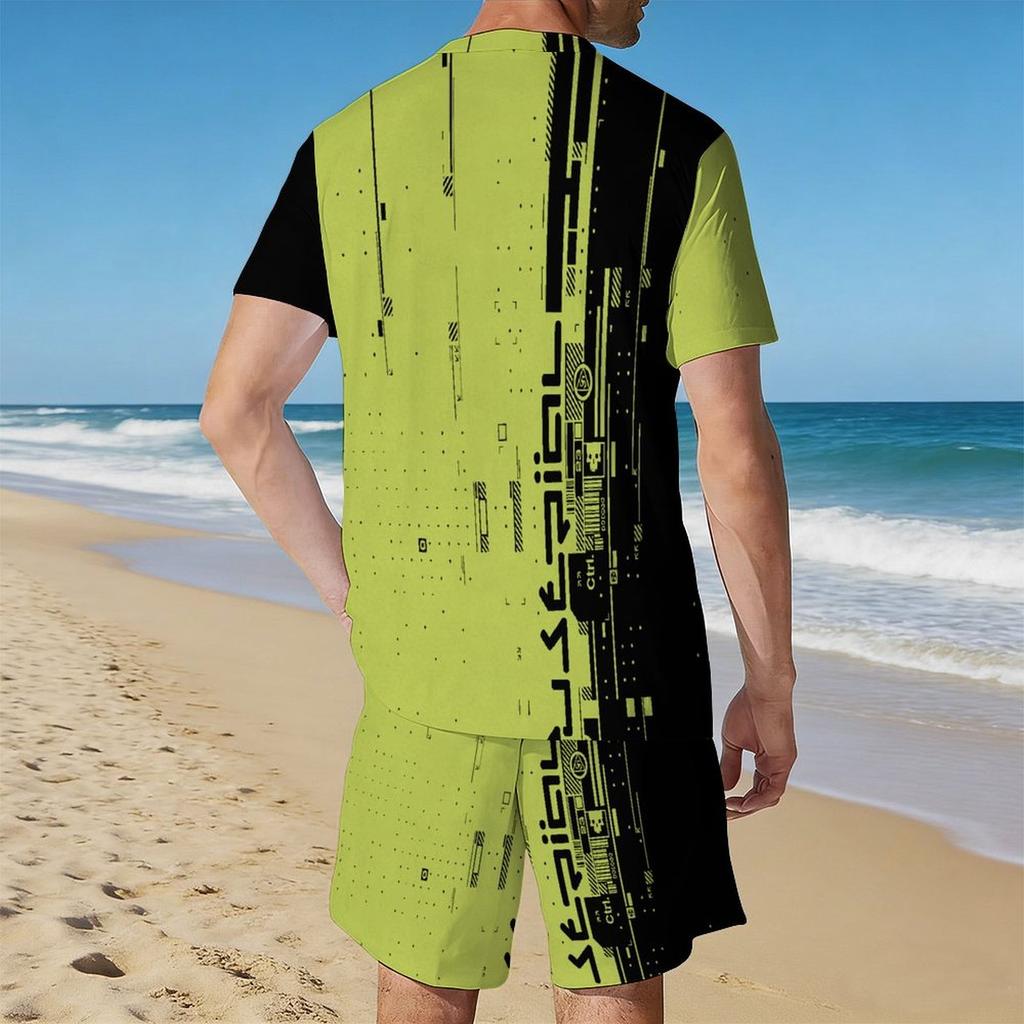 Men Black Grey Gradient Short Sleeve T Shirt And Matching Knee Shorts Two Piece Outfit
