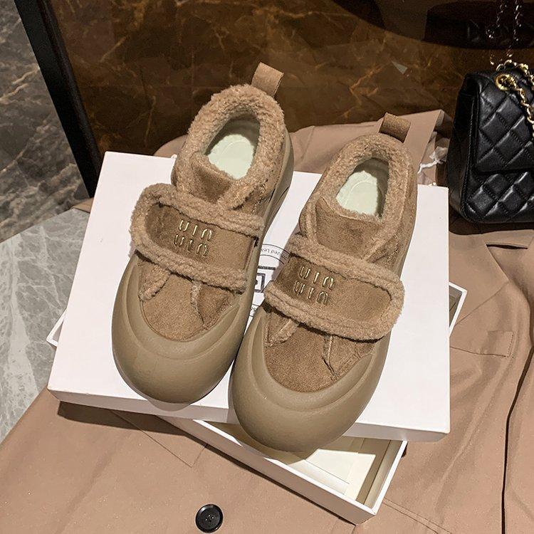 Lamb wool shoes ugly cute bread shoes big head casual shoes board shoes doll head velvet cotton shoes biscuit shoes women's shoes
