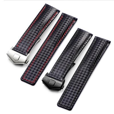 20mm 22mm Per Orologio TAG Heuer F1 Cinturino Fibra di Carbonio Texture Pelle di Bovino Nero Rosso Cinturino da Uomo Con Pieghevole