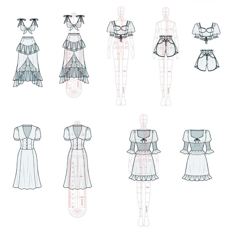 Kobiety rysunek linijka rysunek szablon dla ilustracji szablonu szkicu