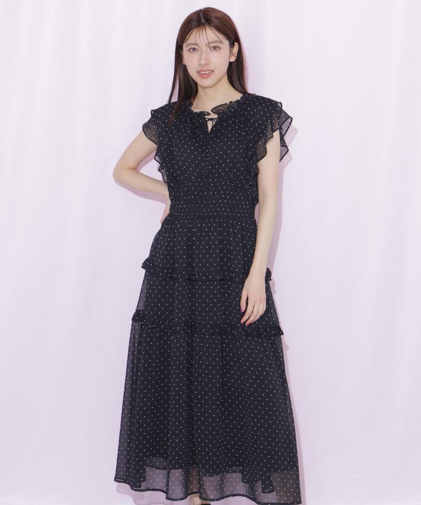 By Frill Tiered Dress [JILL JILLSTUART] [Black Dot/FR]