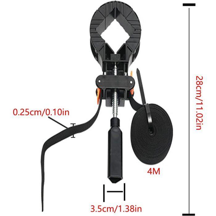 Pince d'angle réglable 4 mâchoires avec sangle 4 m - Fixateur à angle droit noir, poignée antidérapante