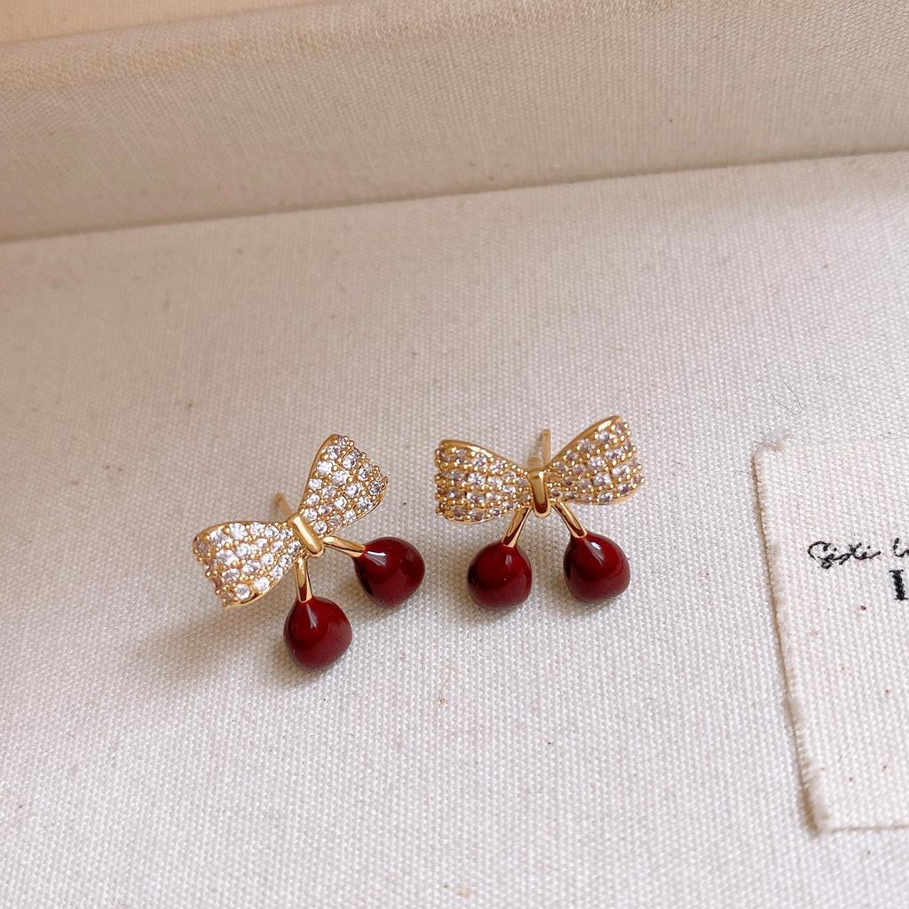 New Year's red zircon flower pendant earrings exquisite earrings earrings women