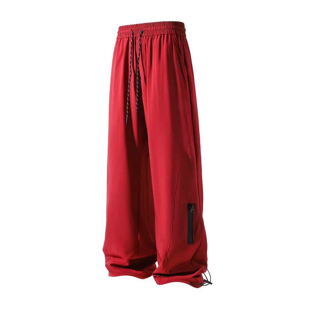 Summer Men's Ice silk Waterproof Pants Casual Zipper Can Tie Feet Solid Straight Elastic Waist Trousers Loose Daily Pants 5XL