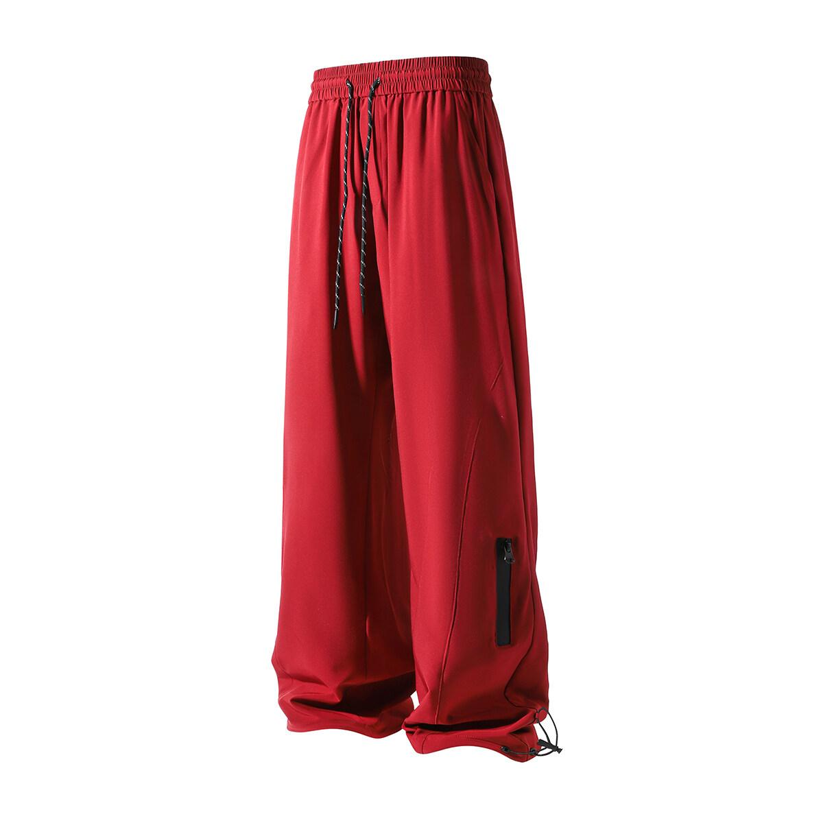 

Летние мужские водонепроницаемые брюки Ice Silk, повседневные, на молнии, с завязками на талии, однотонные, прямые, свободные повседневные брюки 5XL XXL вино красного