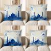 2D Blue Mosque & Hanging Baubles Decorative Pillow Pattern Cushion Cover Suitable For Sofa Bedroom Car Pillow Cover
