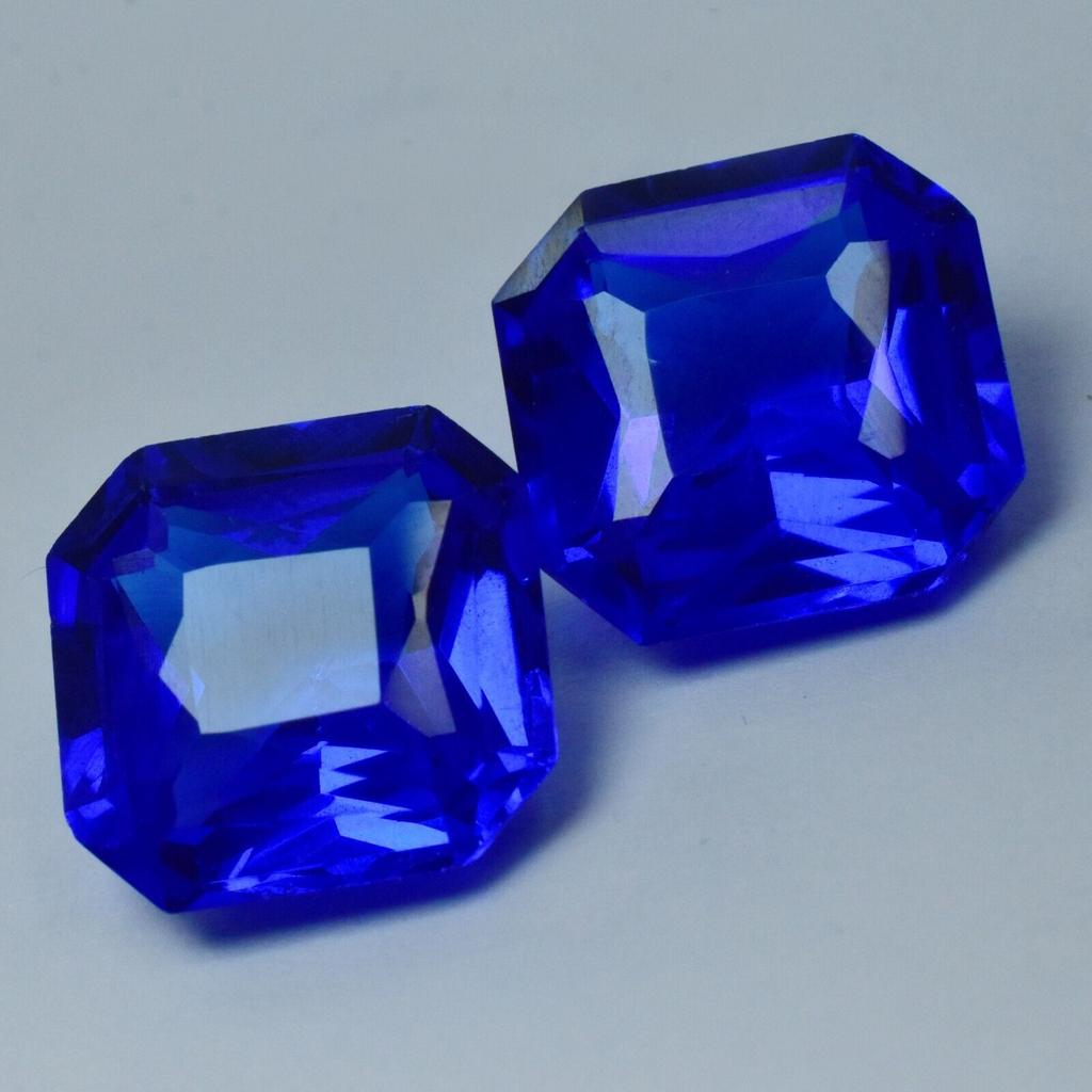 NATURAL Square Cut BLUE Sapphire Loose Gemstone 13.05 Ct Earing Pair CERTIFIED. S-505