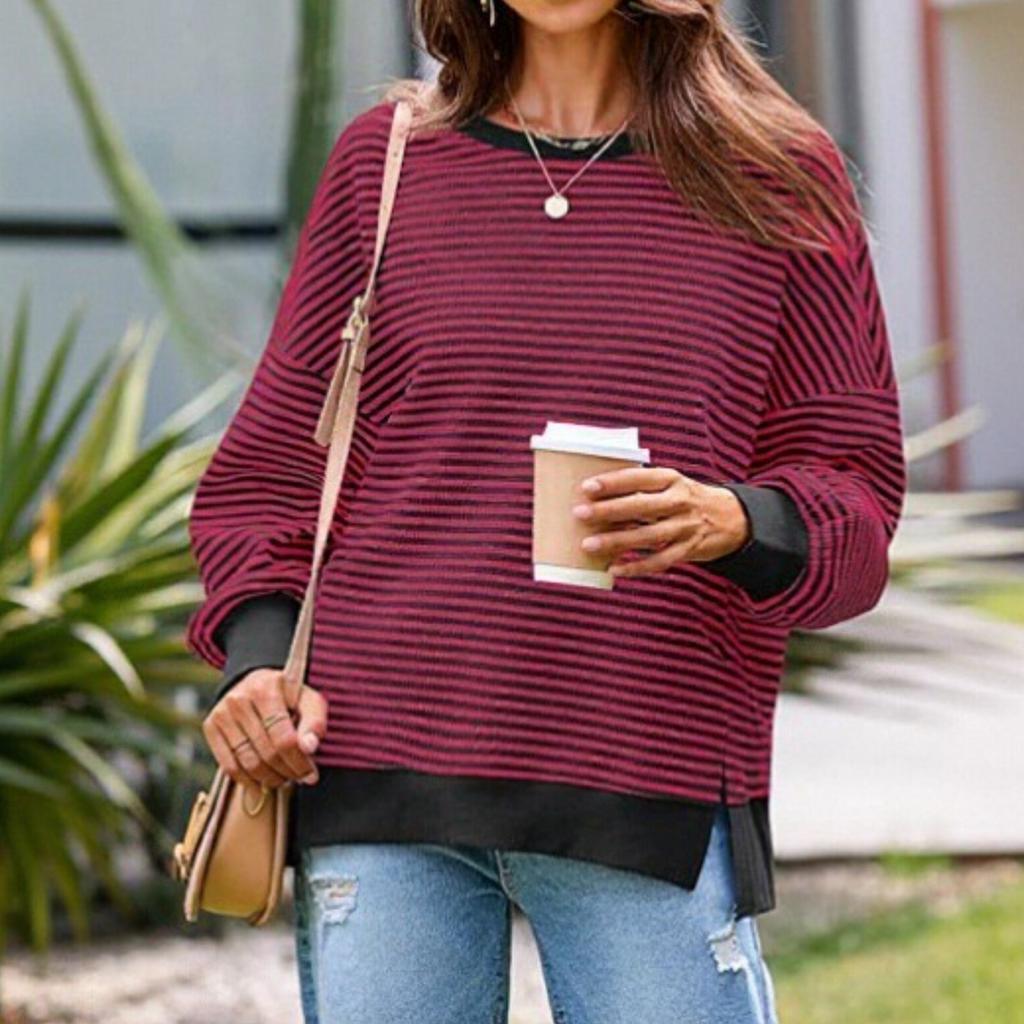 Women's Loose And Fashionable Long Sleeved Round Neck Slit Pullover Hoodie