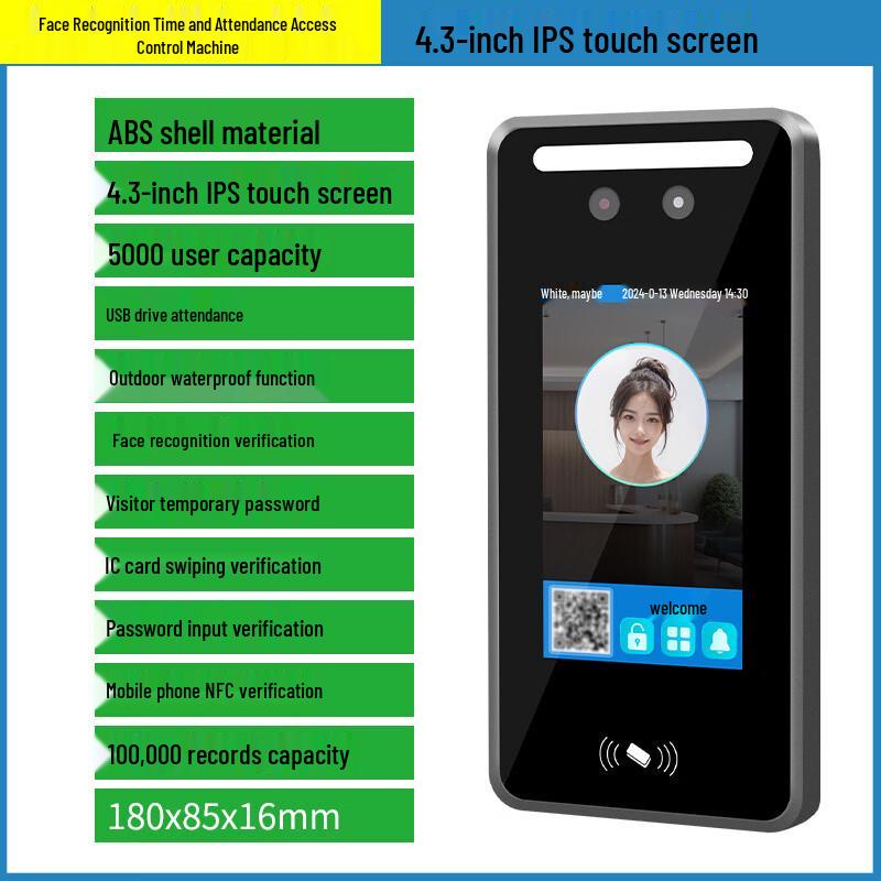 

4.3-inch Face Recognition Access Control & Attendance Terminal CN plug (adapter included)
