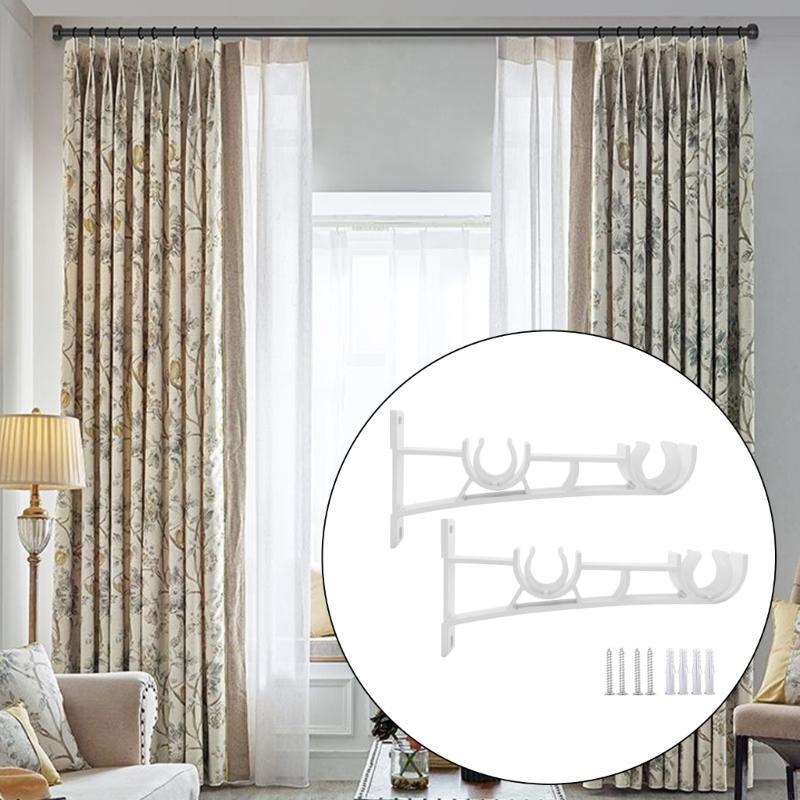 62KD White Double Curtain Rod Brackets Set of 8 Strong Wall Mount Drapery Holders