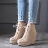 Platform Women's Ankle Boots Autumn Winter Shoes Wedge High Heels Lace Up Short Boot Nude Black Suede Wedges Dance Party Shoes