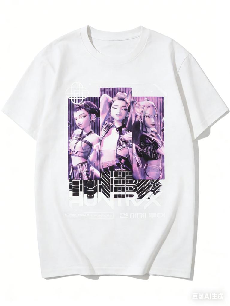 KPop Demon Hunters Huntrix Trio Tonal T-Shirt Summer Men's and Women's Clothing Hip-hop High Quality Short Sleeved Y2K T-shirt
