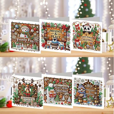 6 Peças DIY Mosaico de Arte com Pedras Strass e Diamantes Cartões Postais Designs de Natal Arte com Diamantes Cartões Feitos à Mão Cartões de Agradecimento e Bênçãos de Feriado