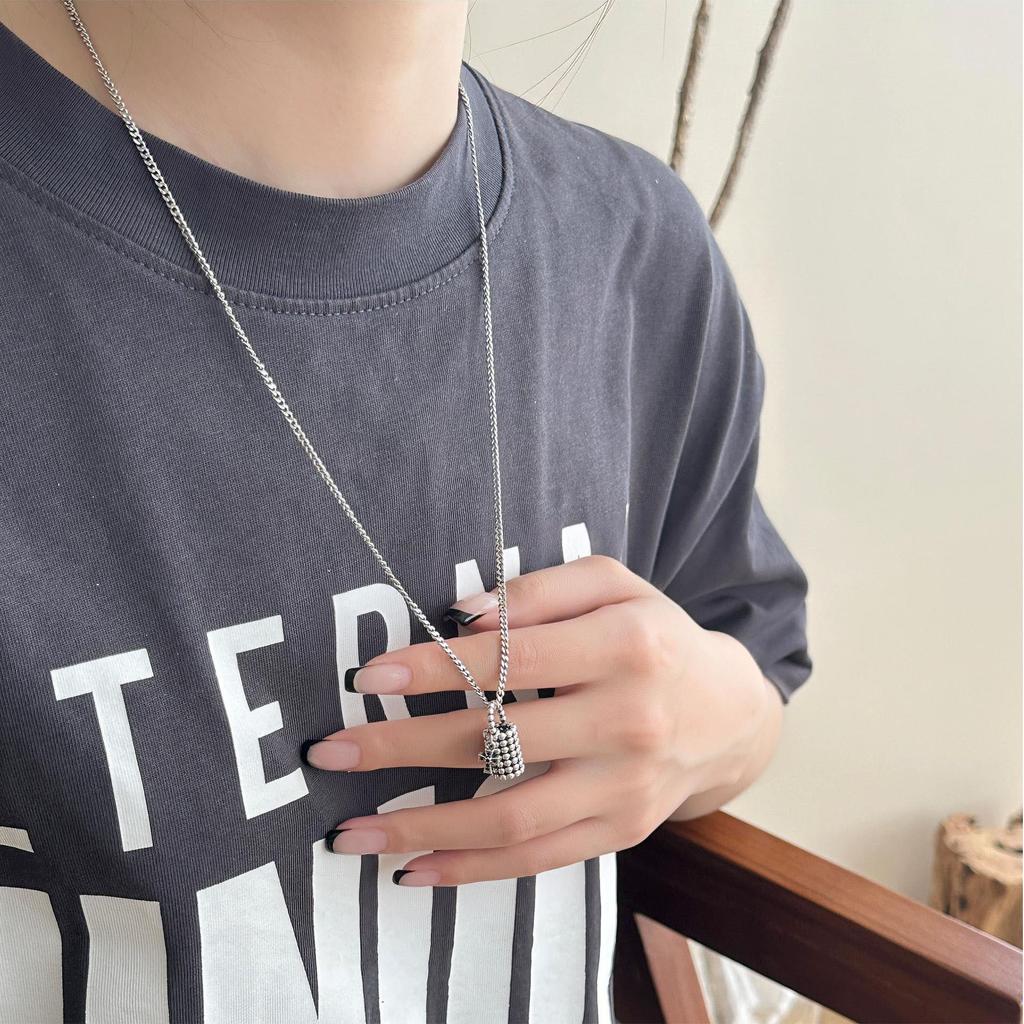 Cold Wind Woven Bucket Basket Pendant Necklace Retro Hip Hop Style Versatile Handbag Zircon Cross Accessories