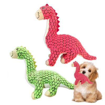 Plush Dinosaur Dog Toy Squeaky Interactive Dog Chew Toy Textured Stuffed Animal for Puppy Teething Medium Large Dogs