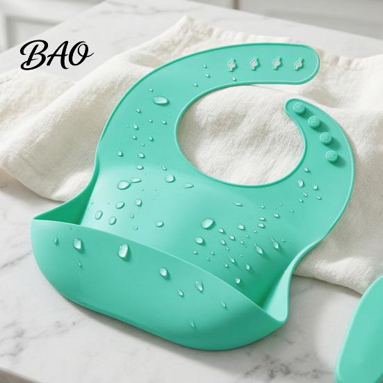Adjustable Bibs for 6 Months to 3 Years Silicone Baby Bib, Waterproof Soft Feeding Durable One Handed Easy Wear Large Pocket Food Catch Bib Babies And
