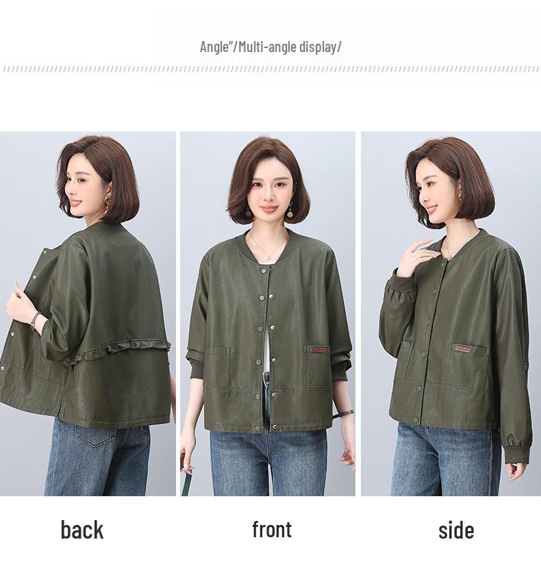 Midlife Chic Women's Petite PU Leather Jacket - High-End, Plus Size, Casual for Spring & Autumn