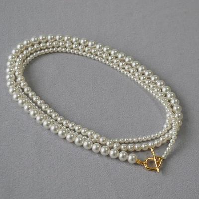 Collana Elegante Francese Multi-Strato di Perle con Chiusura a OT