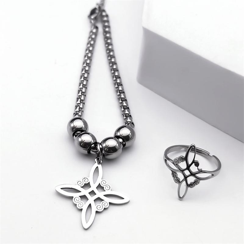 

Набор из циркония из нержавеющей стали Колдовство Ведьма Кельтский ирландский узел Подвеска Ожерелье Модные серьги Браслет Кольцо узел ведьмы