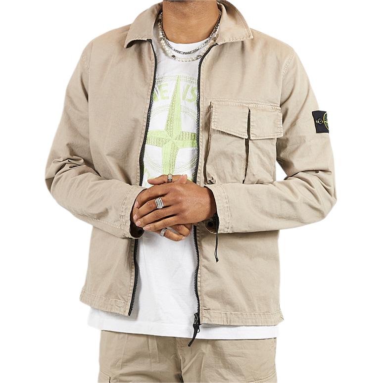 STONE ISLAND SS23 Solid Color Logo Embroidered Shirt Jacket Men Jackets Khaki 781510304-V0192