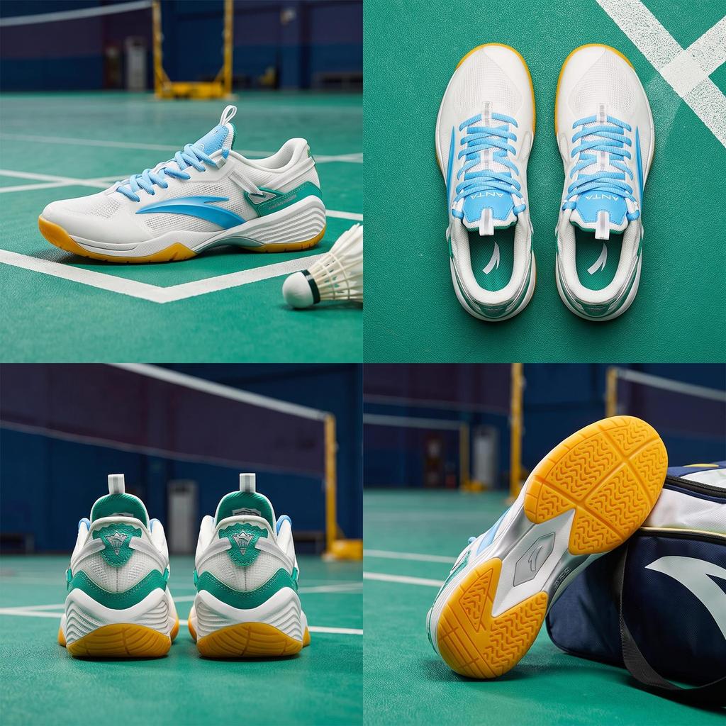 Anta Mesh Cushioning Low top Badminton Shoes Men's White Blue 912624401F-1