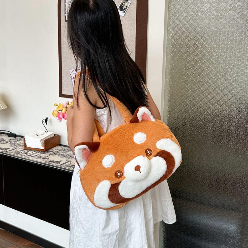 Große Kapazität Roter Panda Plüschtasche Stickerei Roter Panda Handtasche Tier Schultertasche Outdoor