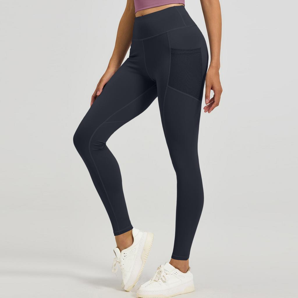 Women's Fashion Tight Hip High Waist Mesh Side Pocket Running Sports Fitness Pants