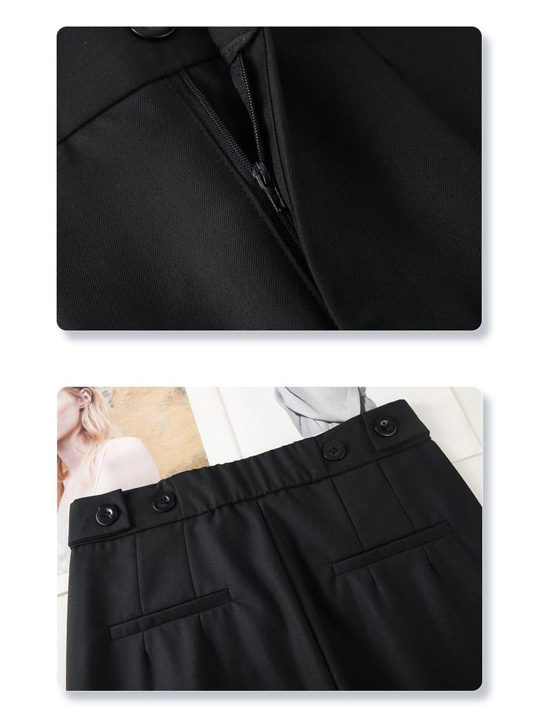Women's 2025 Gray High-Waisted Wide-Leg Dress Pants - Spring/Autumn Casual and Drapey