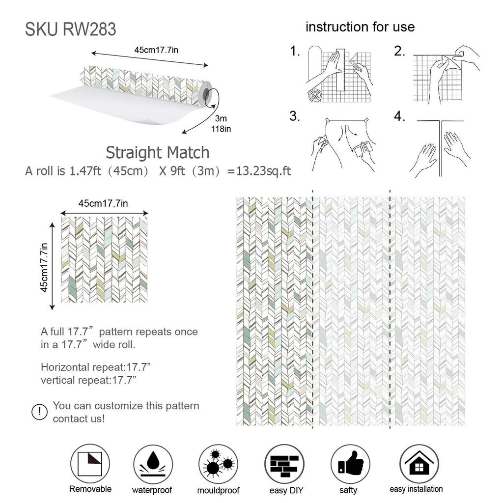 Modern Stripe Peel And Stick Wallpaper Herringbone White Green Vinyl Self Adhesive Removable Contactpaper For Bedroom Home Decor