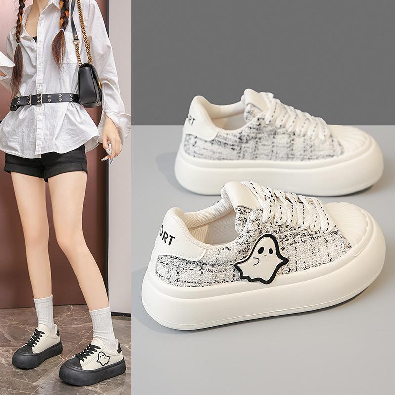 High-value canvas shoes little white shoes 2025 autumn and summer new shell head little ghost big head shoes platform versatile board shoes