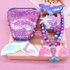 Mädchen Kleine Meerjungfrau Party Zubehör Halskette Ring Ohrring Armband Kinder Spielzeug Kinder Geburtstag Geschenk Magie Pailletten Geldbörse Stirnband