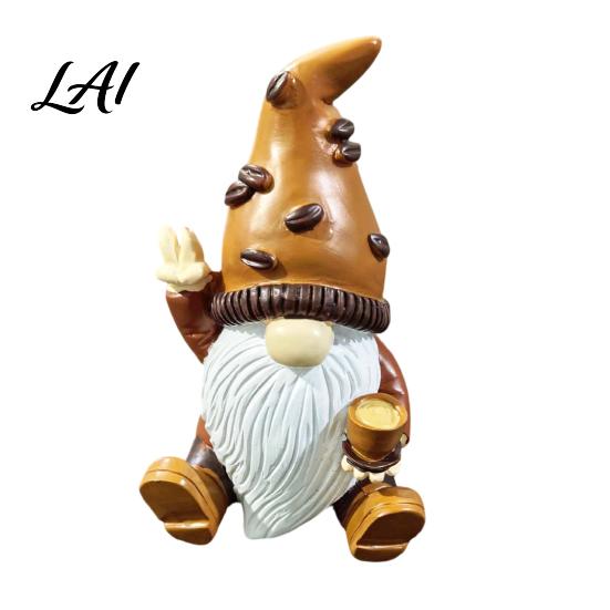 Cute Goblin Statue Mini Resin Coffee Gnome Ornaments Sitting Bean Figurines Lover Decor for Shop Kitchen Shelf Tabletop Decorations Bar Counter