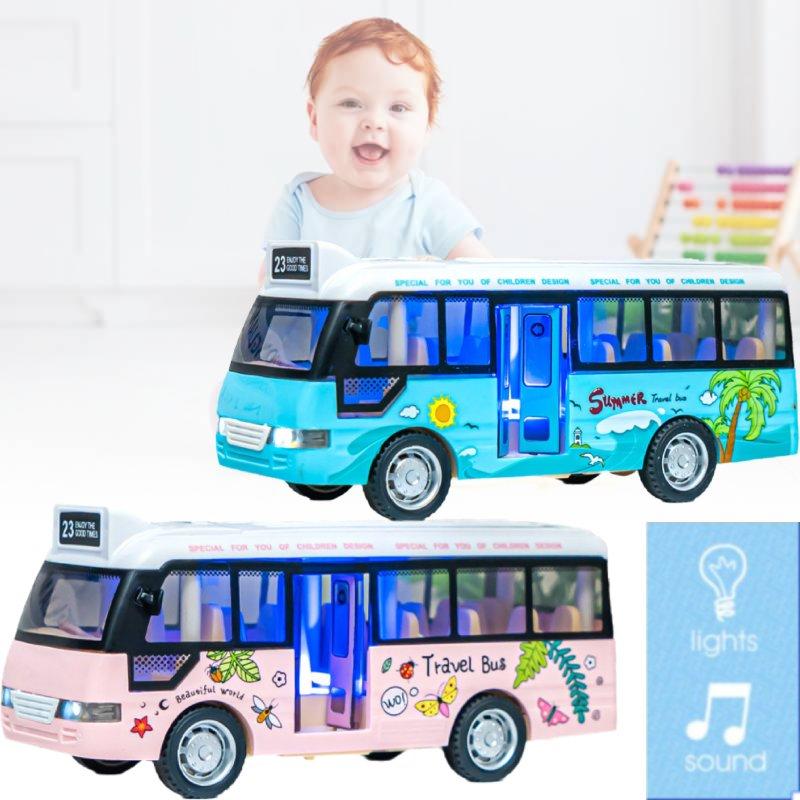 Children Inertial Bus Puzzle Toy Car Light Sound Function Can Open The Door