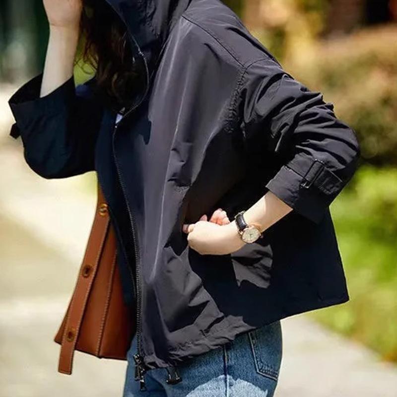 Hooded jacket, high-end short trench coat, baseball jacket, spring and autumn women's jacket