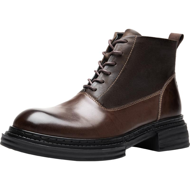 

Увеличивающие рост ретро-ботинки Martin мужские кожаные на молнии в британском стиле для отдыха на толстой подошве мужские короткие ботинки из коровьей кожи 44 темно-коричневого