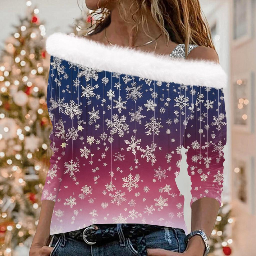 Women's Christmas Elements Christmas Print Long-sleeved Plush  Pullover Top