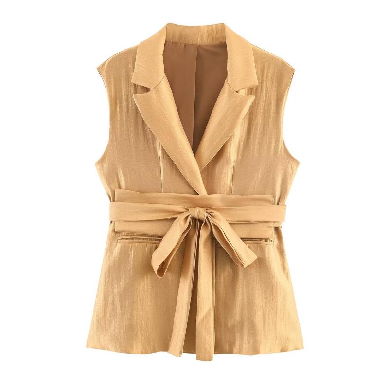 2026 Spring European & American Fashion Versatile V-neck Sleeveless Waist-cinching Top Medium