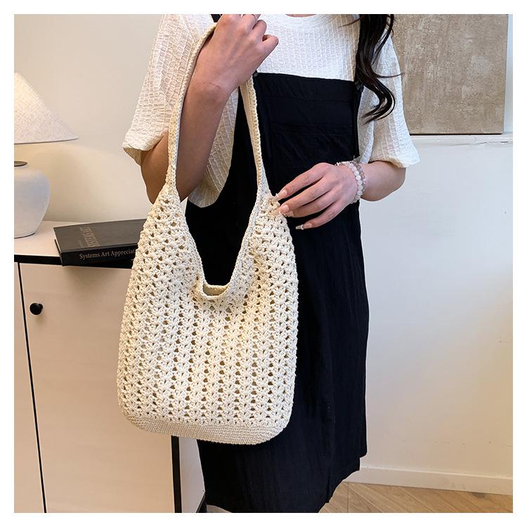 Simple Cotton Thread Bag New Versatile Handwoven Bag Holiday Beach Bag Niche Shoulder Bag Fashion Women's Bag