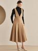 Nub V-Neck Sleeveless Flare Dress - Beige