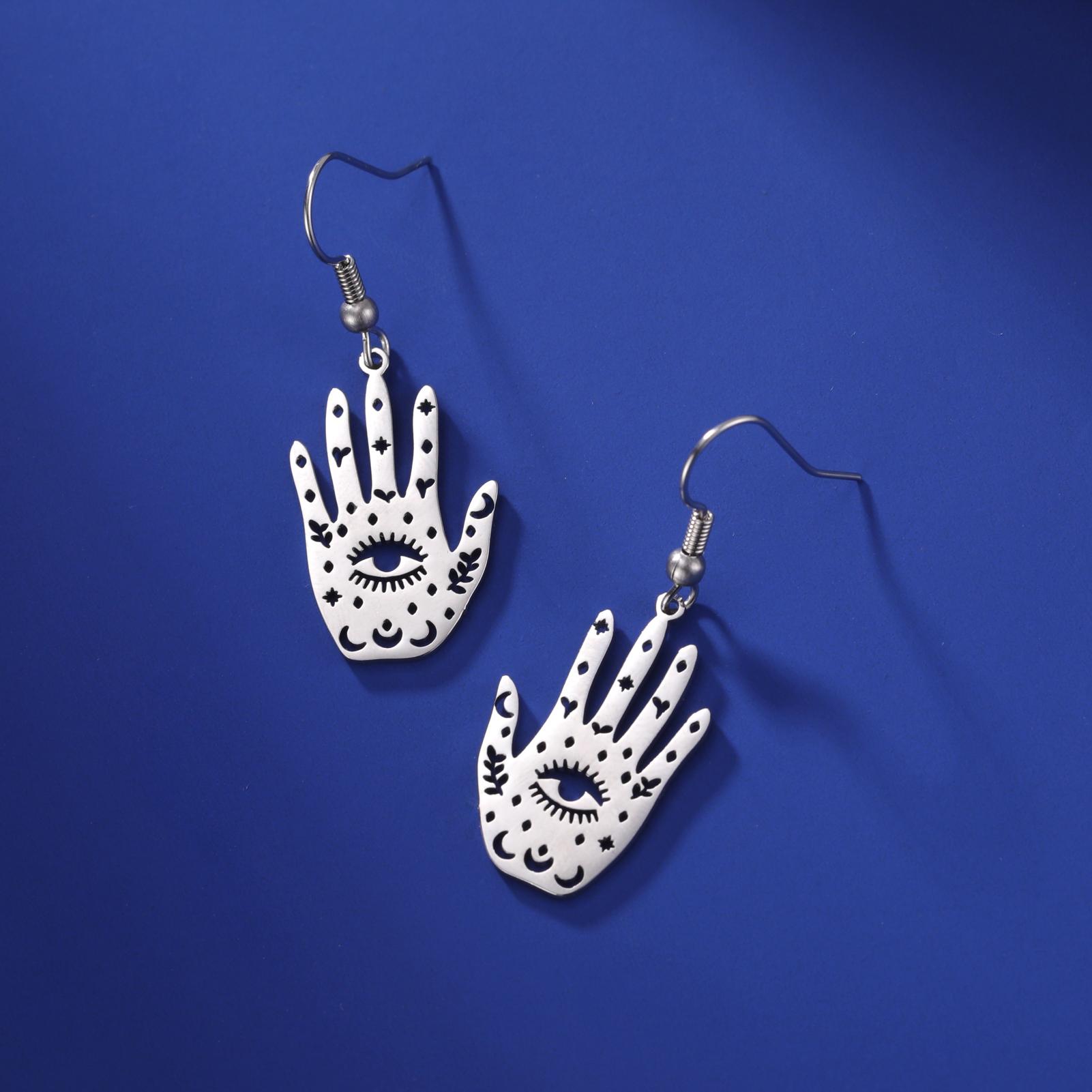 Evil Eye Hamsa Earrings For Women Hand of Fatima Protection Amulet Stainless Steel Drop Earrings Jewelry Gift WholesalLIKGREAT