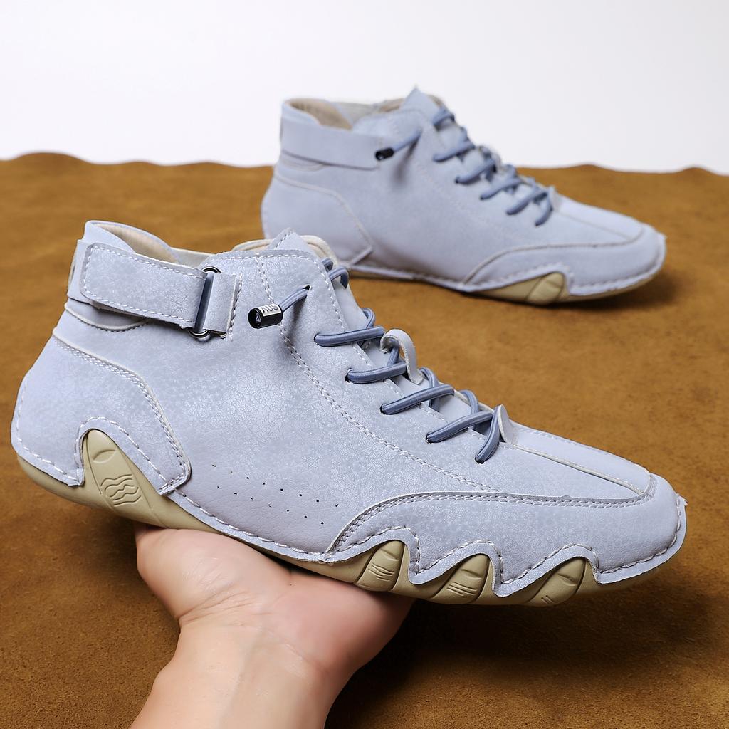 Velikost 36-48 Pohodlné vysoké kožené pánské boty, trendy pánské krátké nazouvací boty