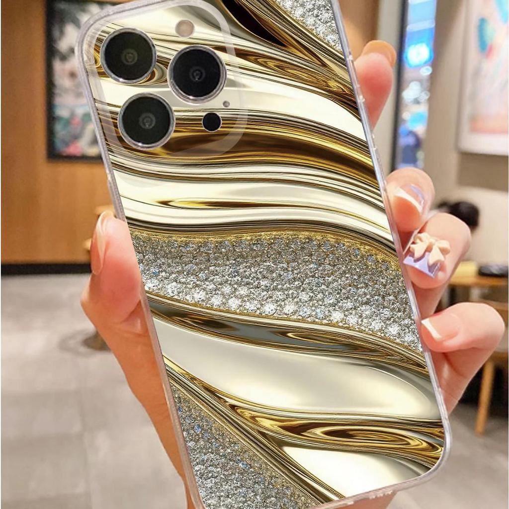 Gold Edge Sparkle Transparent Anti-Drop Case for iPhone 14/15/16/17 Pro Max Series