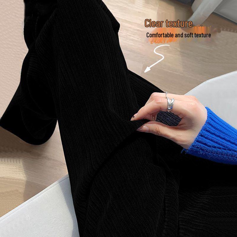 Petite 145cm Chenille Wide-Leg Fleece-Lined Pants: Women's Autumn/Winter Loose Height-Enhancing Casual Pants