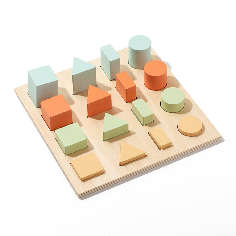 Kids Wooden Shape Puzzle Toy Geometric Shape Color Matching Cognition Board Gifts For Girls Boys
